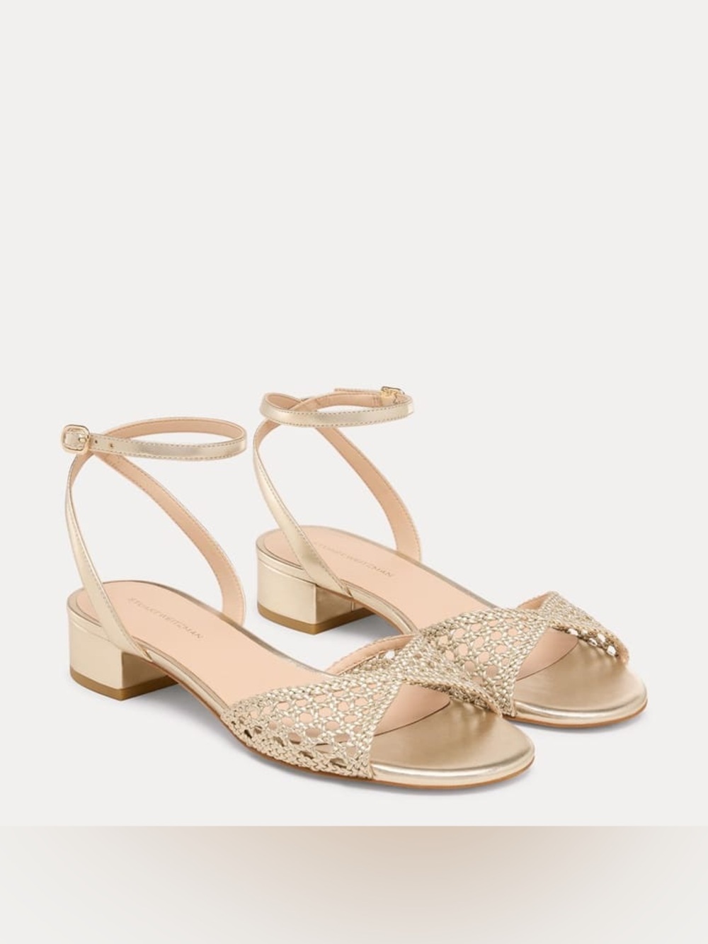 Stuart Weitzman Margaret Metallic Silver Braided Front Ankle-Strap Sandals